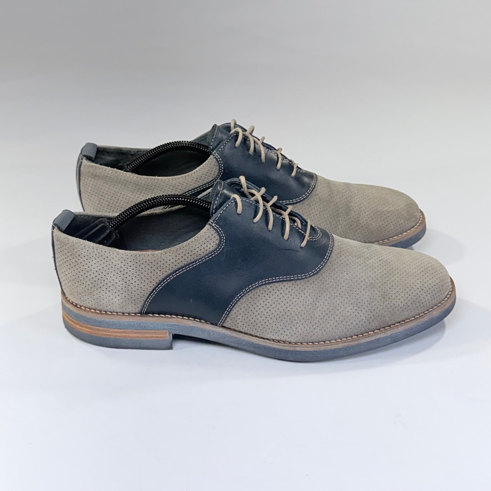Johnston and Murphy J&M 1850 Shoes Mens 12 Grey Blue Suede Saddle Oxford Dress